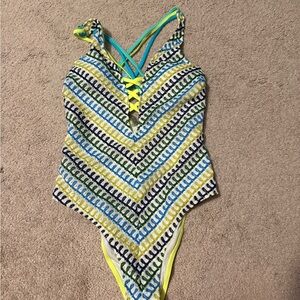 Multicolor Crisscross Women Swim One Piece